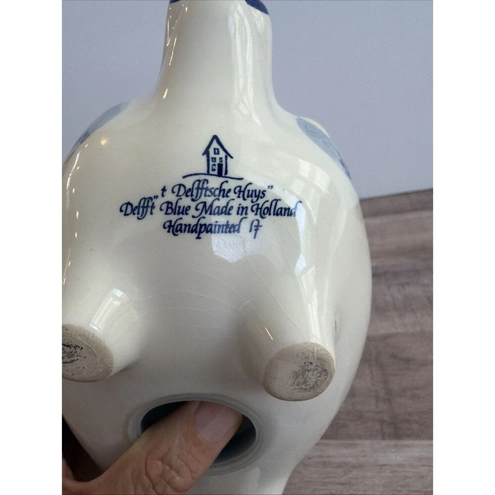 Delft Blue Holland Floral With Stopper Hand Painted Piggy / Coin Bank